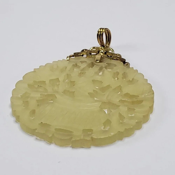 Honora 18k Yellow Gold Carved Chinese Jade Jadeite Pendant Amulet Vintage - Picture 2 of 14